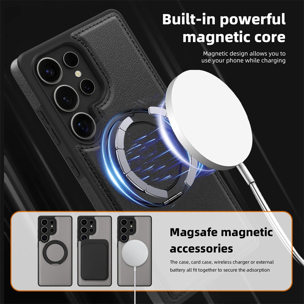 Luxury Leather Magnetic Shockproof Business Stand Case with Magsafe Compatibility