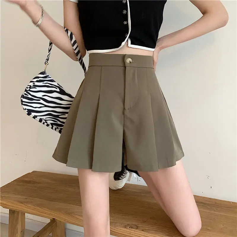 ladies clothes 2022 Women's Summer Fashion High Waist Pleated Shorts Female Casual Loose Wide-leg Shorts Ladies Solid Color Suit Shorts S37 plus size womens clothing