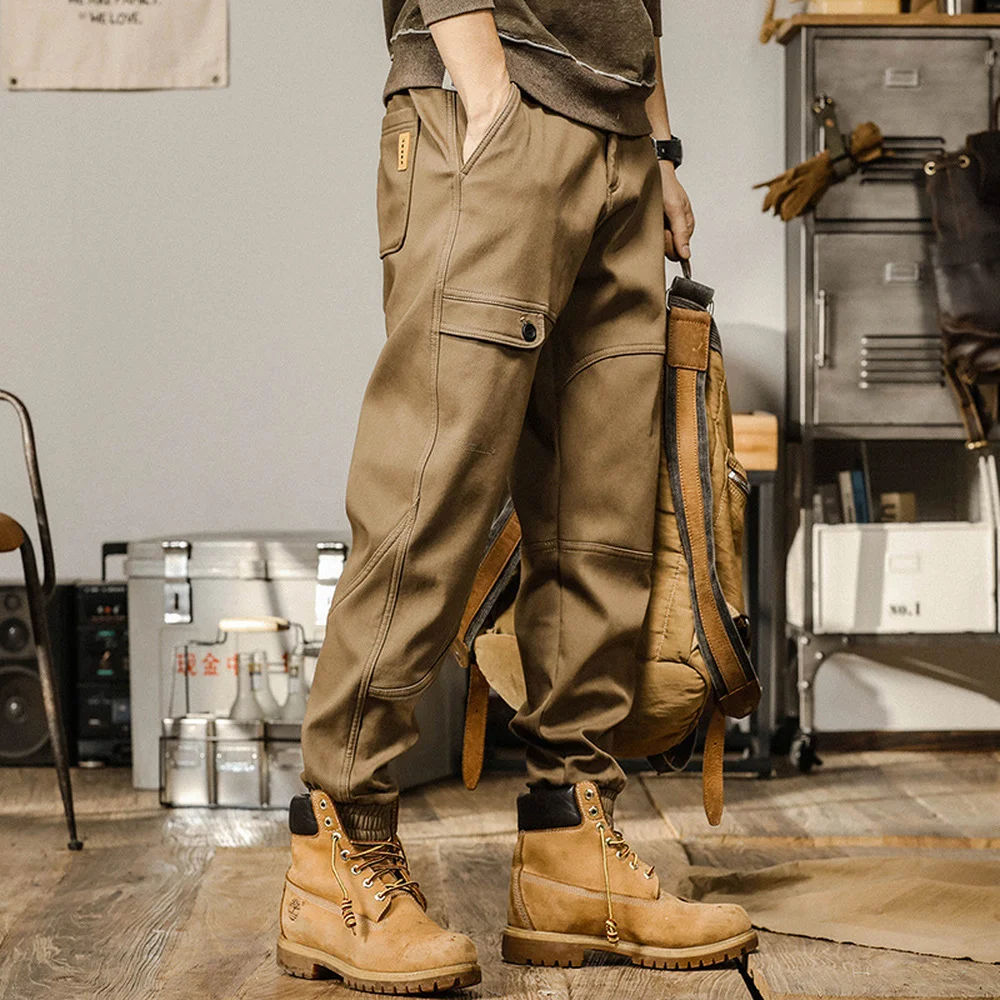 Retro Biker Motor Harness Harem Pants American Cargo Pants Men's Autumn Loose Straight Casual Trousers Camouflage Pantaloons