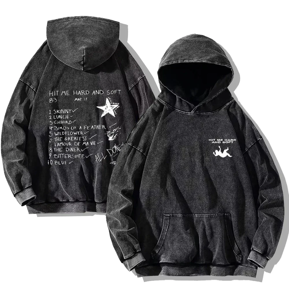 Hit Me Hard und Soft Washed Hoodies Vintage Baumwolle Kapuzenpullover Herren Damen Loose Casual Gothic Sweatshirts Y2K Mantel Unisex