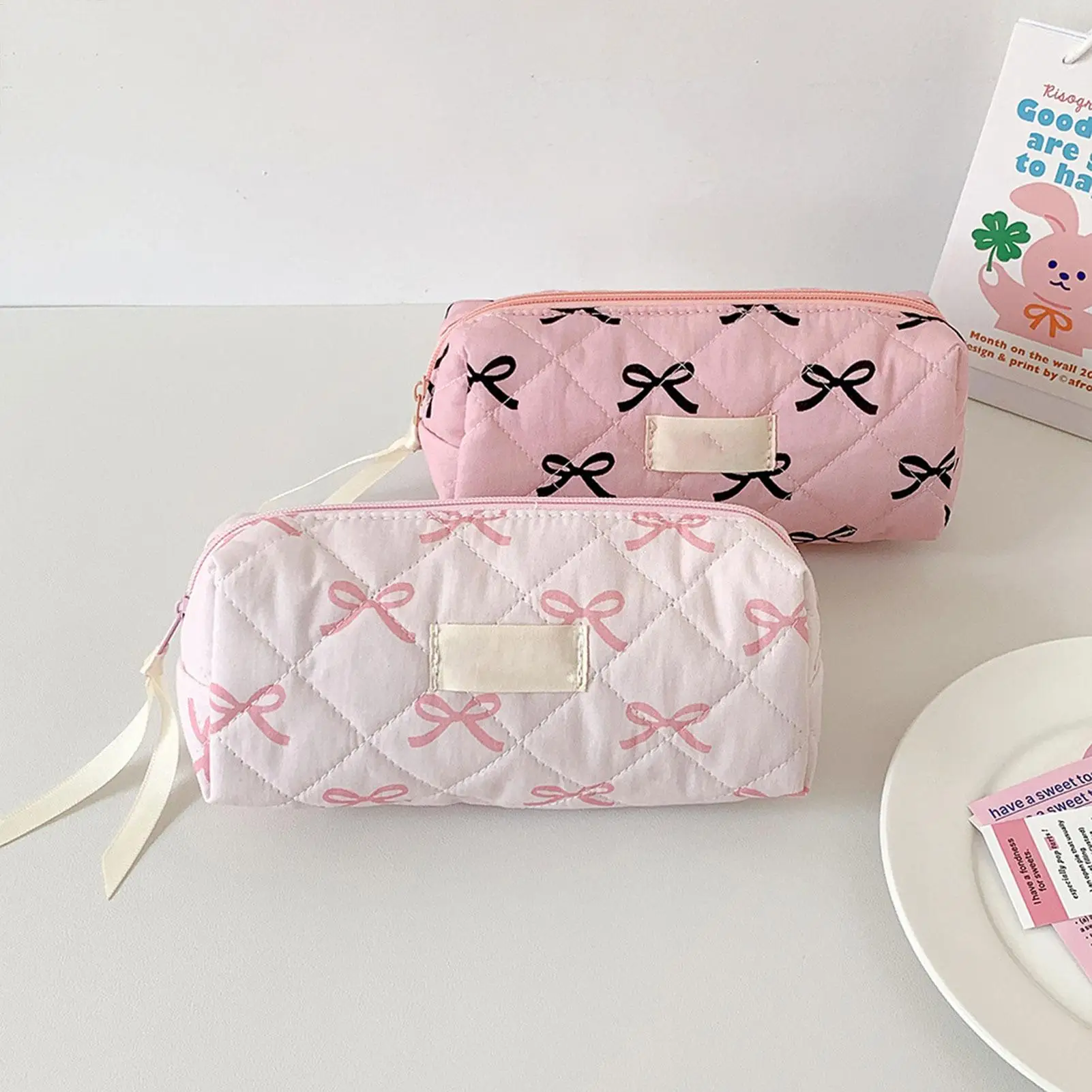 Small Fresh Bow Pencil Bag Pen Case Organizer Aesthetic Cosmetics Holder Organizer Multifunctional Stationery Storage Bag