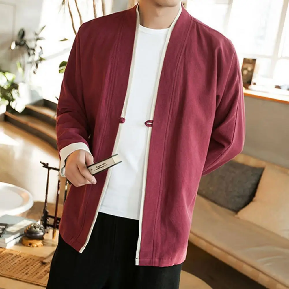 

Versatile Men Coat Stylish Men's Mid-sleeved Cardigan Coats Retro Design Soft Polyester Fabric for Comfortable Spring Wear Men