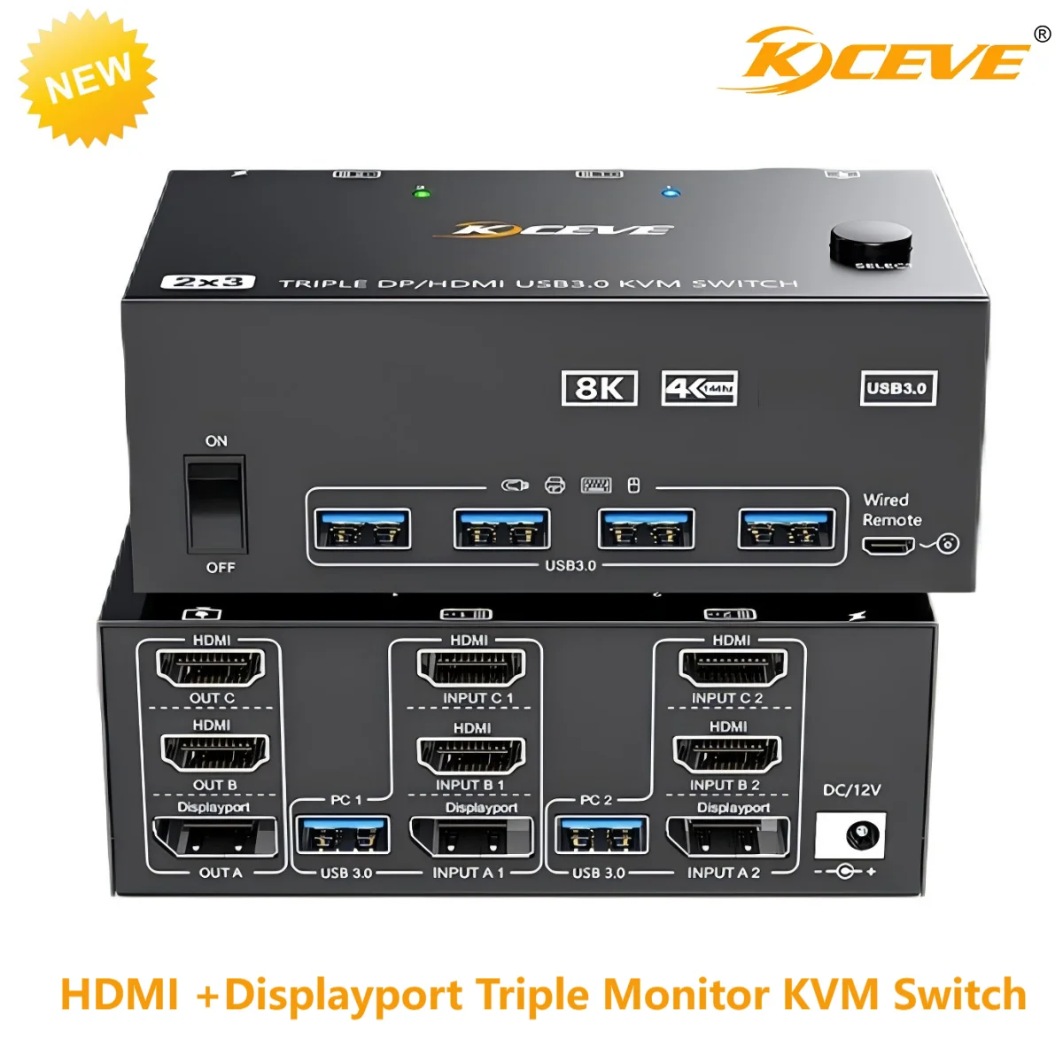 thumbnail image 2 of HDMI Displayport KVM Switch 3 Monitors 2 Computers 8K@60Hz/4K@144Hz, USB3.0 KVM 2 of 13