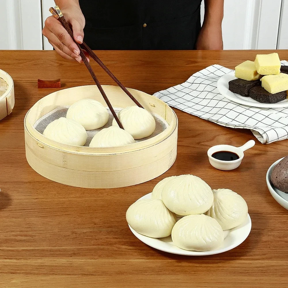 Two Layers Bamboo Fast Food Steamer With Cover Chinese Steamer Steamed Corn Coarse Grains Kitchen Supplies aesthetics steamer rack steamer basket bamboo steamer paper silicone steamer pad