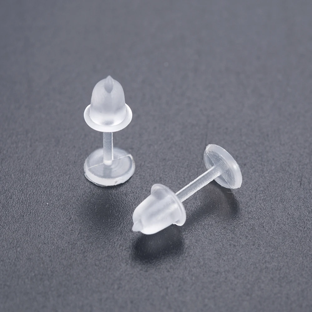 100/200Set Hypoallergenic Plastic Stud Earring Invisible Silicone Earring  Base Pins for Piercing Retainer DIY Earring Findings