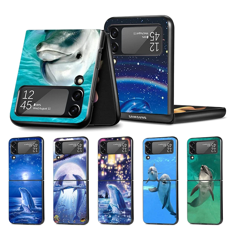 Ocean Animal Cute Dolphin Z Flip 4 Z Flip 4 Phnoe Case Per Samsung Z Flip 3 5 5G Black Hard Shell Galaxy Zflip3 Zflip4 Zflip5