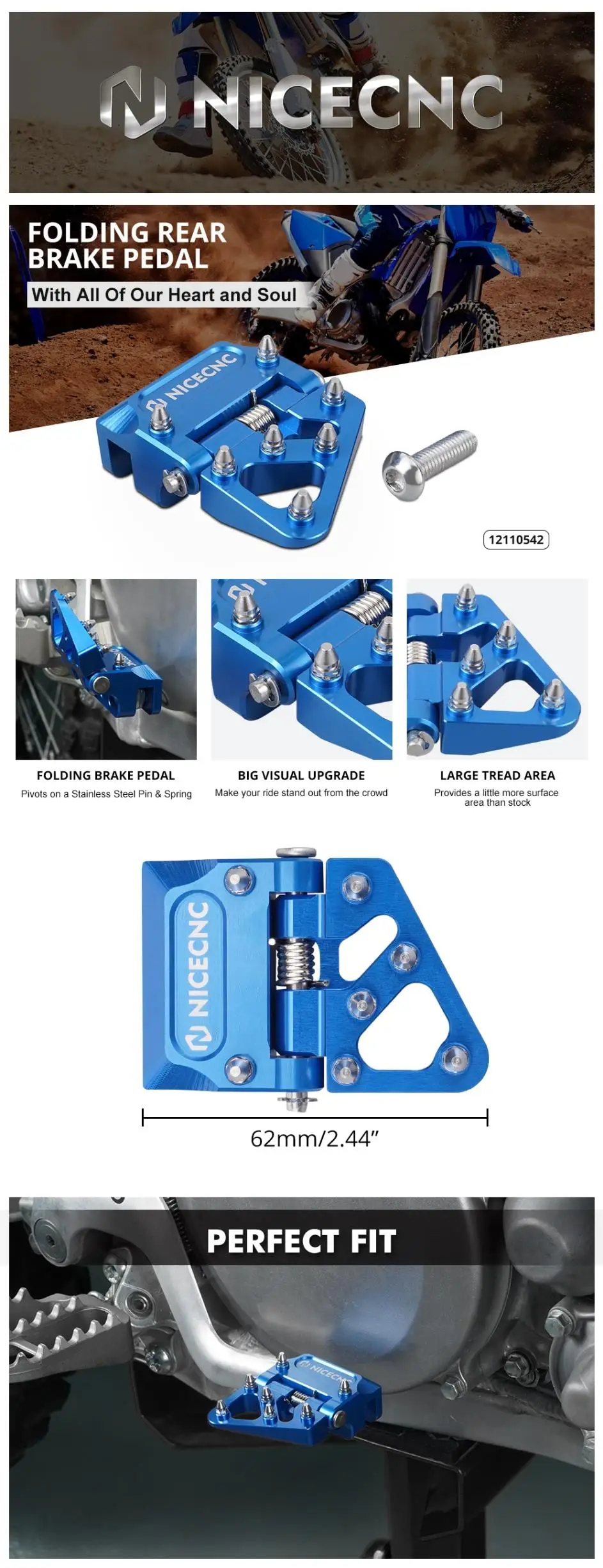 NICECNC Für Yamaha YZ125 YZ250 YZ250F YZ125X YZ250X YZ400F YZ426F WR250F WR400F WR426F Hinten Klapp Bremspedal Schritt Spitze Platte – Detail 2