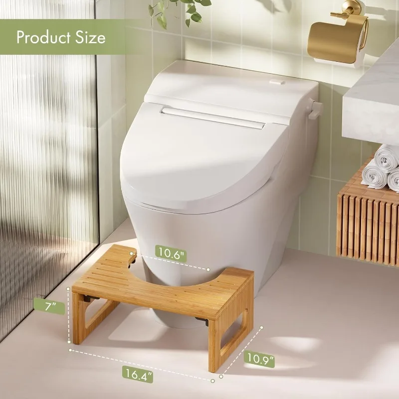 7 Inches Thickening Bamboo Toilet Stool Squat For Adults, Collapsible Poop Stool For Bathroom, Potty Step With Non-Slip St