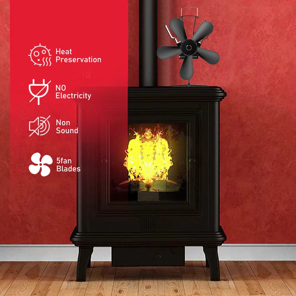 5 Blade Heat Powered Stove Fan Vertical Fireplace Fan Log Wood Burner Eco  Quiet Home Fireplace Fan Efficient Heat Distribution - AliExpress