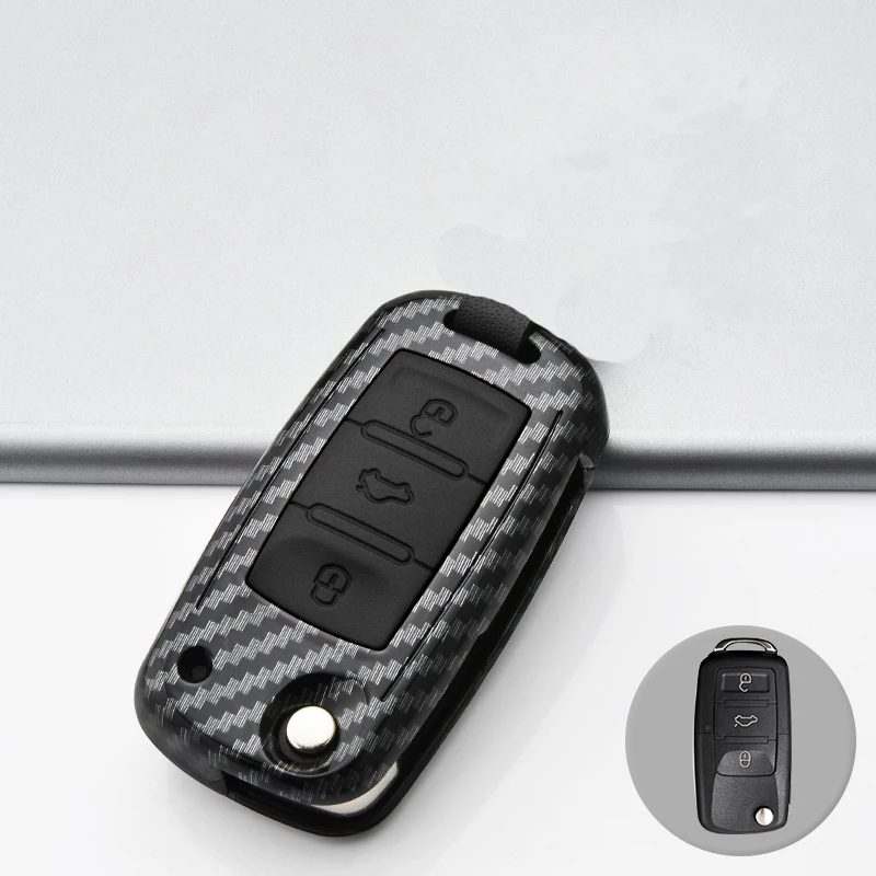 Carbon Fiber ABS Car Key Cover Case - Sleek and Durable Design