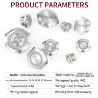 12/16/19/22/25/30mm Short Stroke Mini Waterproof Metal Push Button Switch Power Led Light Momentary 5/12/24/220V black 1NO - Image 3