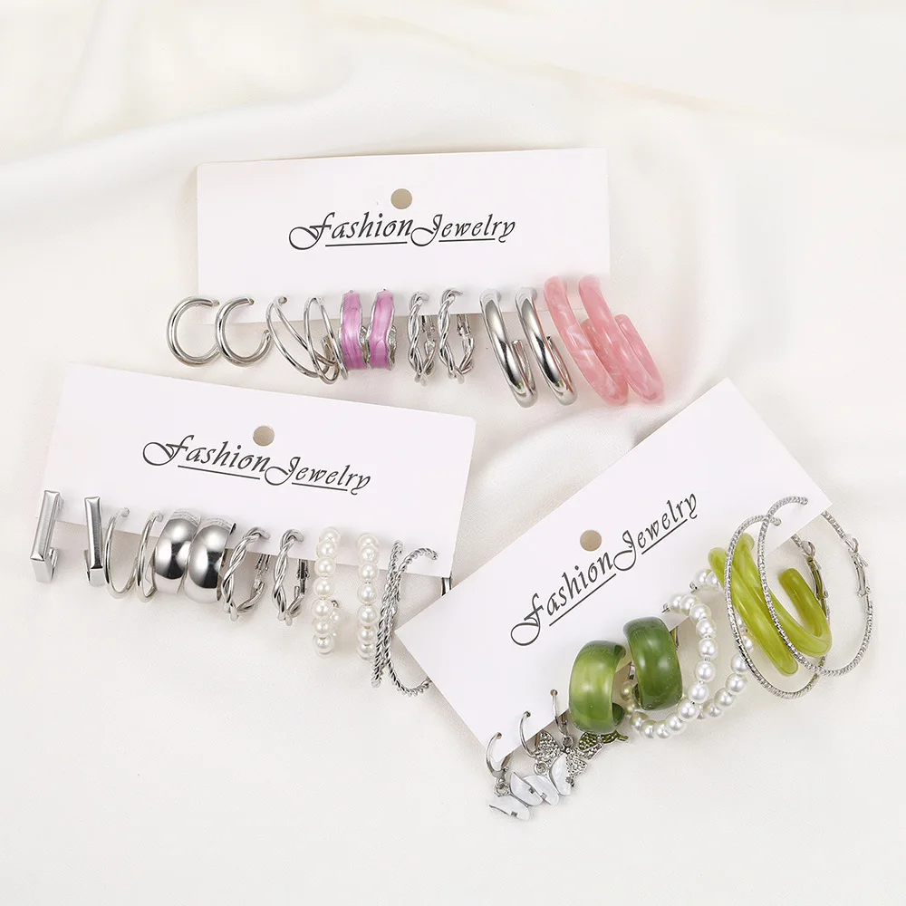 18 Pcs New Fashion Colorful Earrings Set For Women Boho Butterfly Gold Silver Color Pearl Circle Dangle Earrings Jewelry Gifts