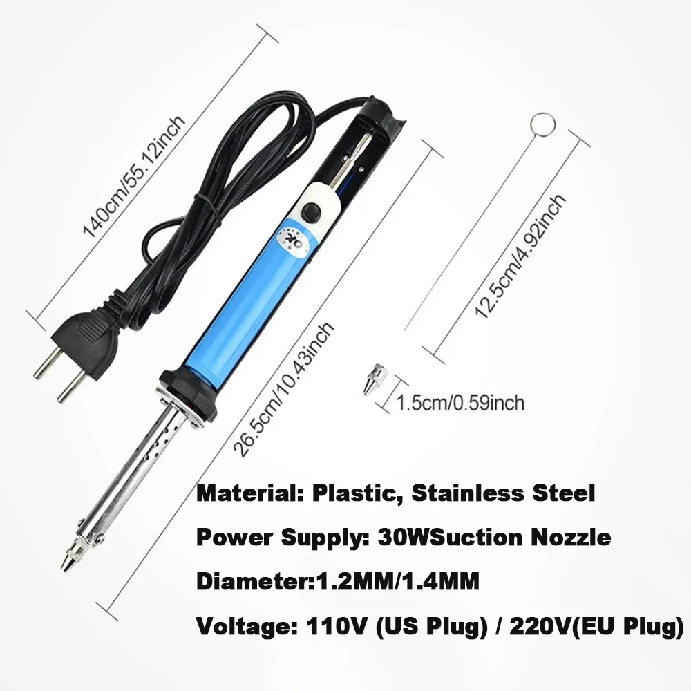 30W 전기 진공 납땜 제거기 흡입 펌프 도구 세트 (EU/US 플러그 110V/220V) 전자제품 납땜 수리 작업용