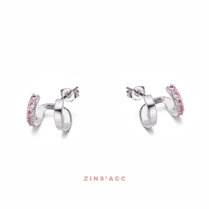 

Custom Zinsacc 2022 New Pink Diamond Simple Temperament, Cool and Versatile, Exquisite Double Ring Ear Drill Stud Earrings