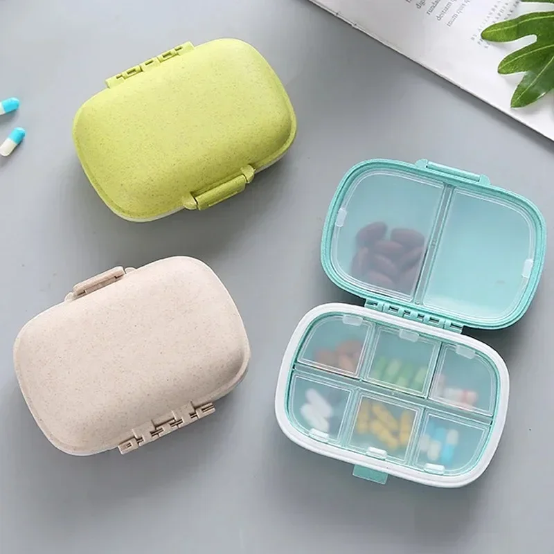 Organizer Container Mini Portable 8 Grids Pill Box Travel Medicine Wheat Sealed Tablets Storage Dispenser Box for Medicines