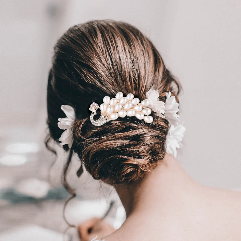 Handmade Crystals Rhinestones Pearls Flower Hair Comb hair comb hair accessory hair headdress bridal headwear Bridal Headpieces Hair Accessories Bridesmaid Tiara Wedding Jewelry