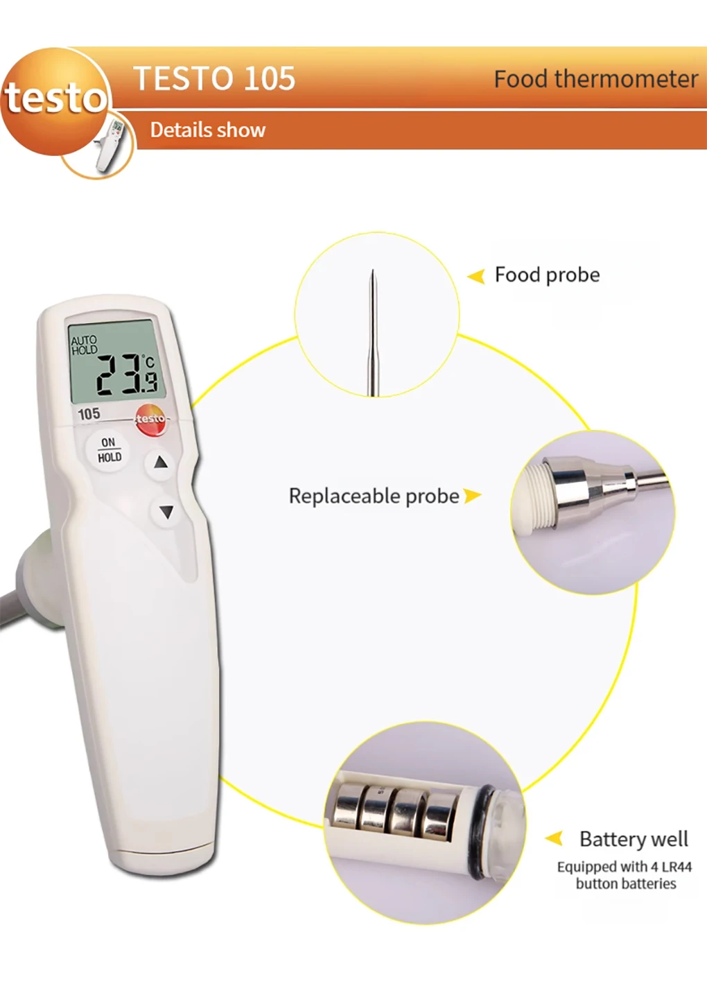 Testo 105 Frozen Food Thermometer High Precision Waterproof Probe Digital Thermo