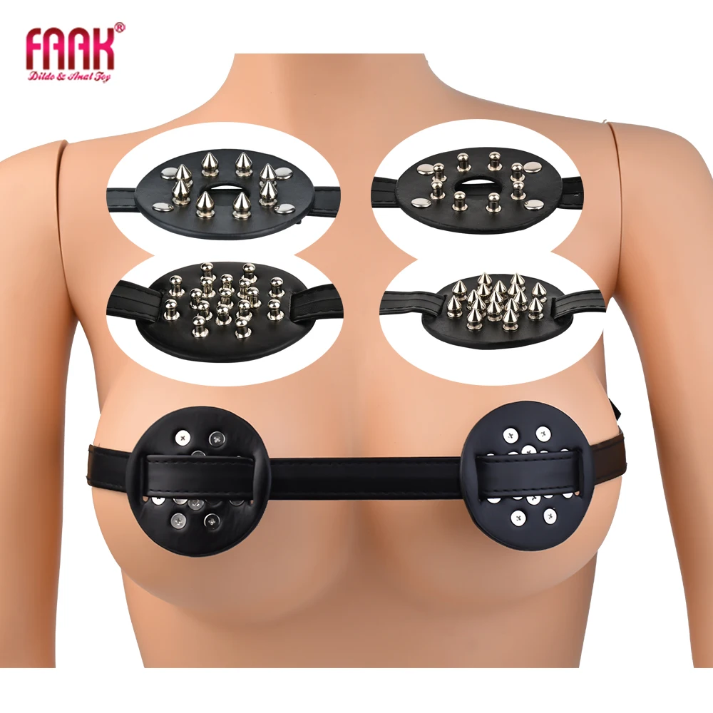 FAAK Nipple Clamps Spiked Breast Binder Masturbator Chest Straps Leather Restraint BDSM Couple Bra Harness Sex Toys For Women