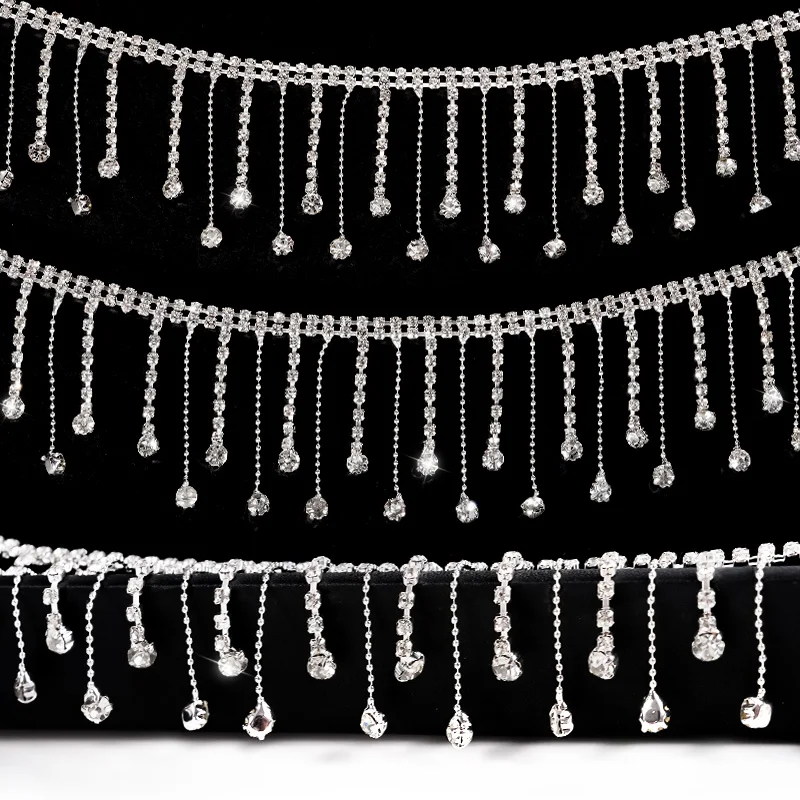 NBEADS Catena con nappe di strass di cristallo, 1,8 m, con frange e