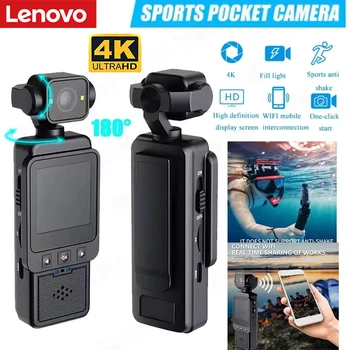 Videocamera Sportiva Tascabile Lenovo 4K con Display HD 180° °   Videocamera WiFi Rotante con Luce Integrata e Sensore di Movimento
