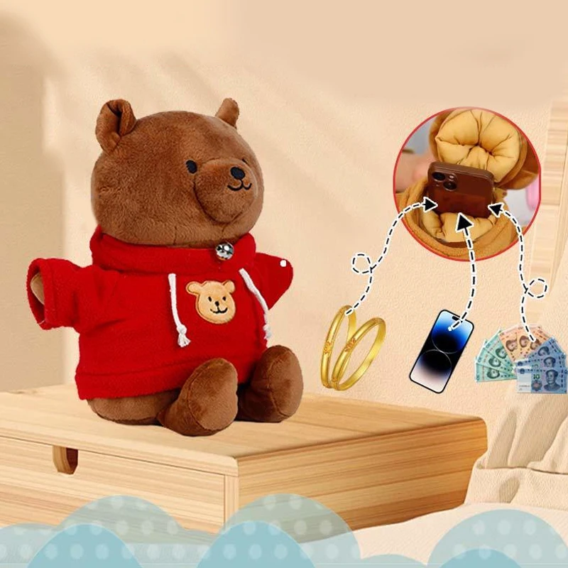 New Plush Bear Casseforti Nascoste Storage Safe Scomparto Sight Secret Creative Gift For Money Jewelry Bambini Bambola Con Cappuccio Rimovibile