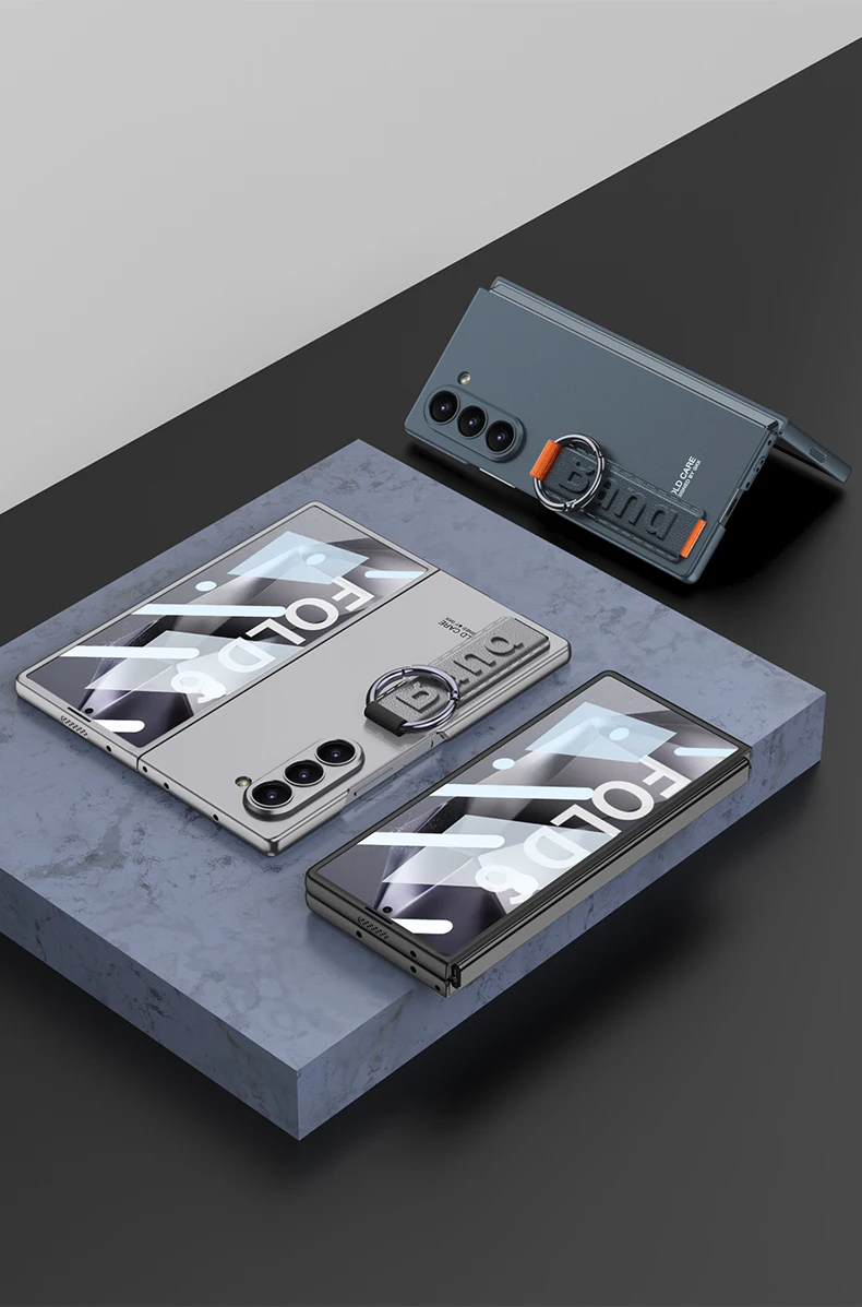 Custodia rigida in PC con retro in vetro satinato per Samsung Galaxy Z Fold 6 5 con cinturino ad anello_voghion.com