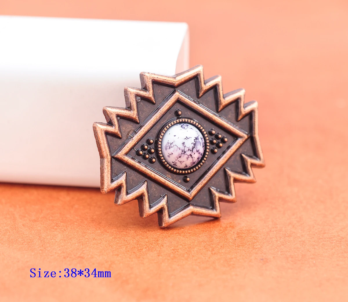 10pcs 30mm Retro Kupfer traditionelle Religion Symbol Leder Handwerk Gürtel Hutband schwarz türkis Concho Ornament Screw back – Detail 1