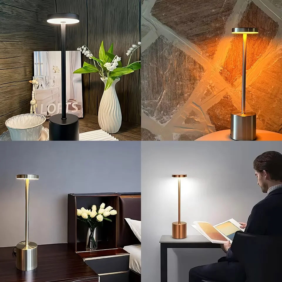 led table lamp Simple LED Metal Table Lamp Rechargeable Touch Desk Lamp 3 Colors Adjustable Bedside Creative Ambient Light Bar Room Decor Light