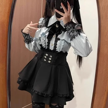 Jirai kei Shirt JK Skirt Japanese Style Lolita Y2K Sweet School Uniform Blouse Top Dress Darkness Outfit Women Girls Theme Party 1