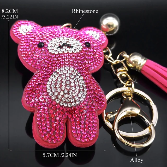 Sweet Cute Cartoon Pink Blue Bear Bag Charm Keychain Women Alloy Rhinestone  Animal Gold Color Tassel Key Ring Jewelry Gift K9827 - AliExpress