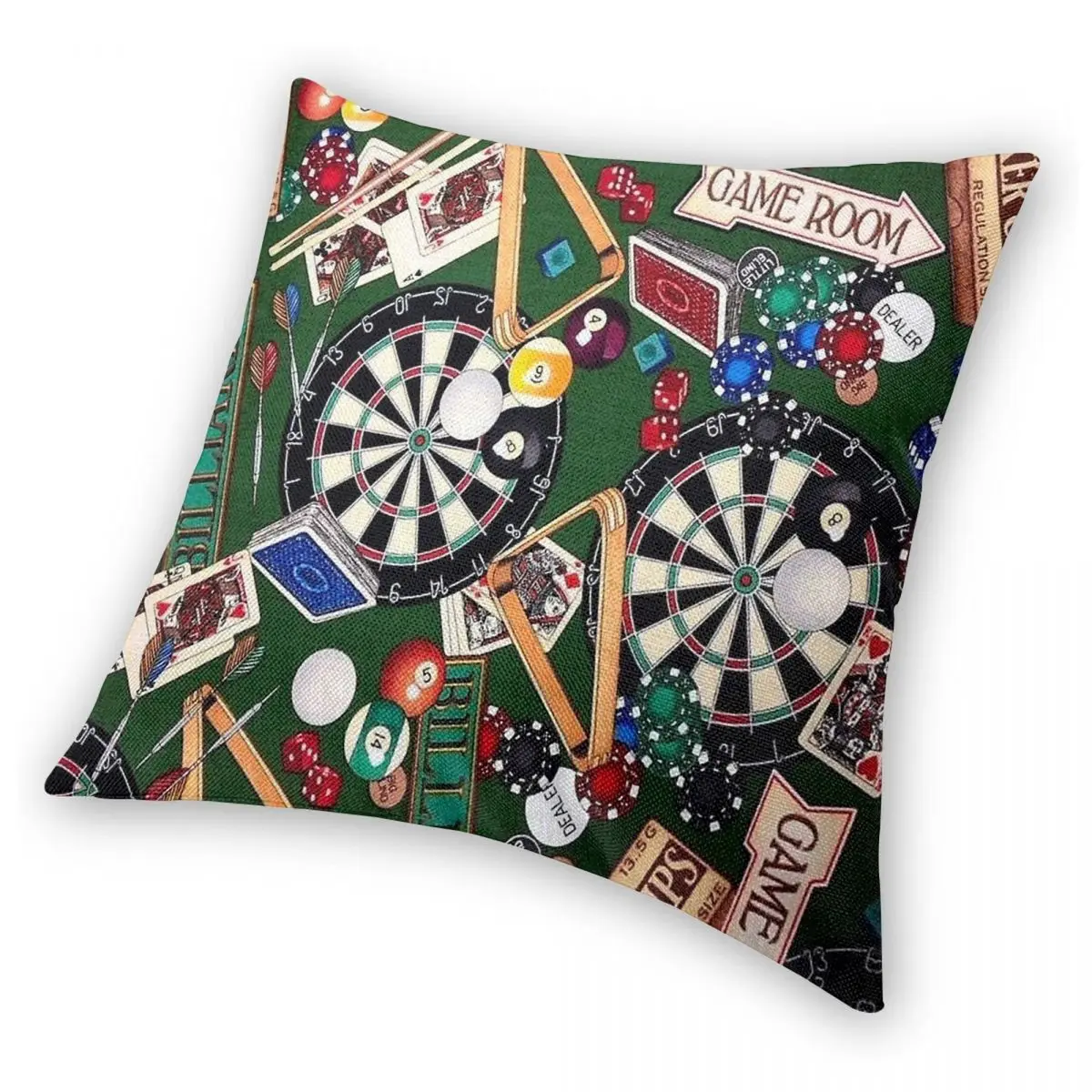 Game Room Billiards Darts Cards Square Pillowcase Polyester Linen Velvet Pattern Zip Decorative Pillow Case Home Cushion Cover 4