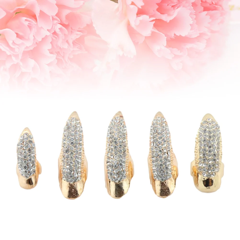 

Rings Sizes False Nail Claws Paw Finger Circles for Holiday Punk False Nail Jewelry Crystal Rhinestones Finger Rings