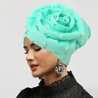 New Diamonds Beads Flower Turban Bonnet Women Muslim Hijab Headscarf Chemo Cap Hair Loss Wedding Party Headwear Turbante Mujer