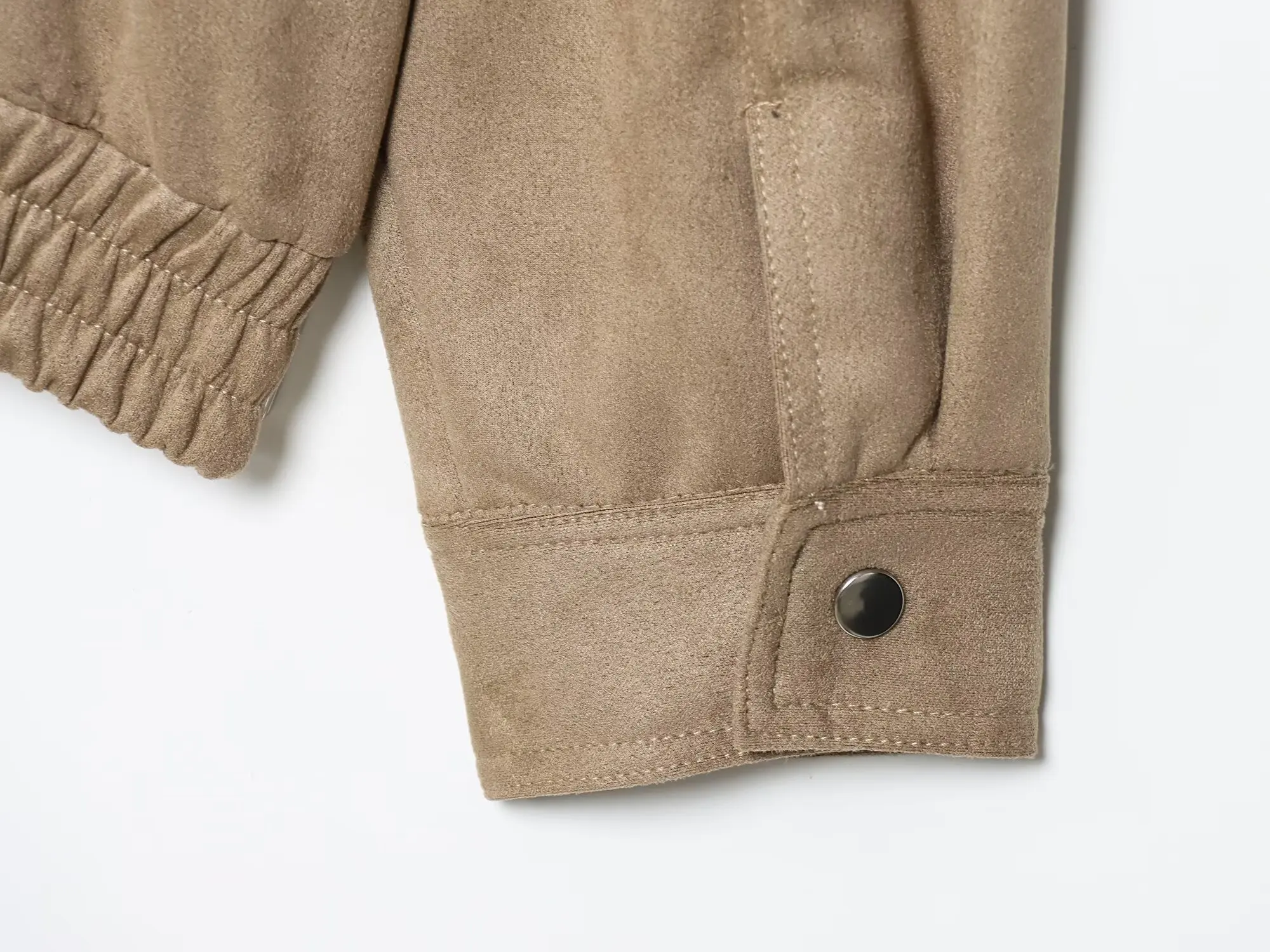 Women's Autumn Street Fashion Suede Textured Leather Jacket Coat Solid Long Sleeves High Neck With Pockets Female Vintage Coats