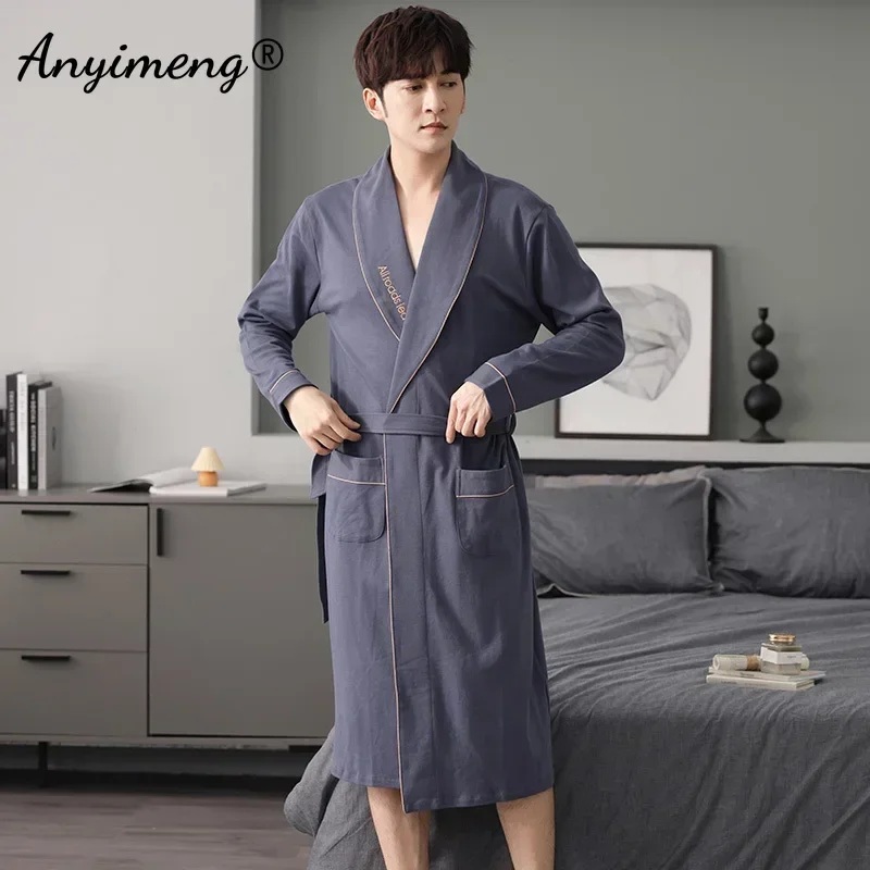 플러스 사이즈 4XL 가을 겨울 남성용 새 가운 남성용 양질 남성용 가운 벨트 목욕 가운 남성용 Kintted Cotton Luxury Sleepwear