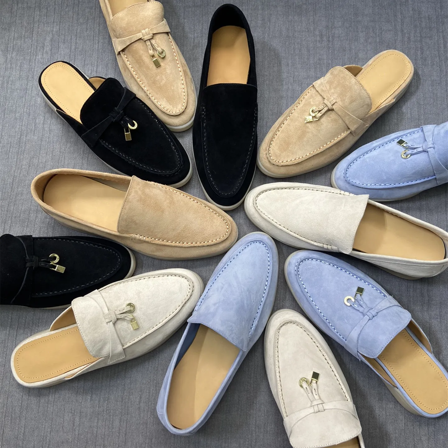 

Suede Women Flat Shoes Summer Walk Moccasin Genuine Leather Soft Metal Tassel Woman Loafers Causal Driving Shoes Mule luxury