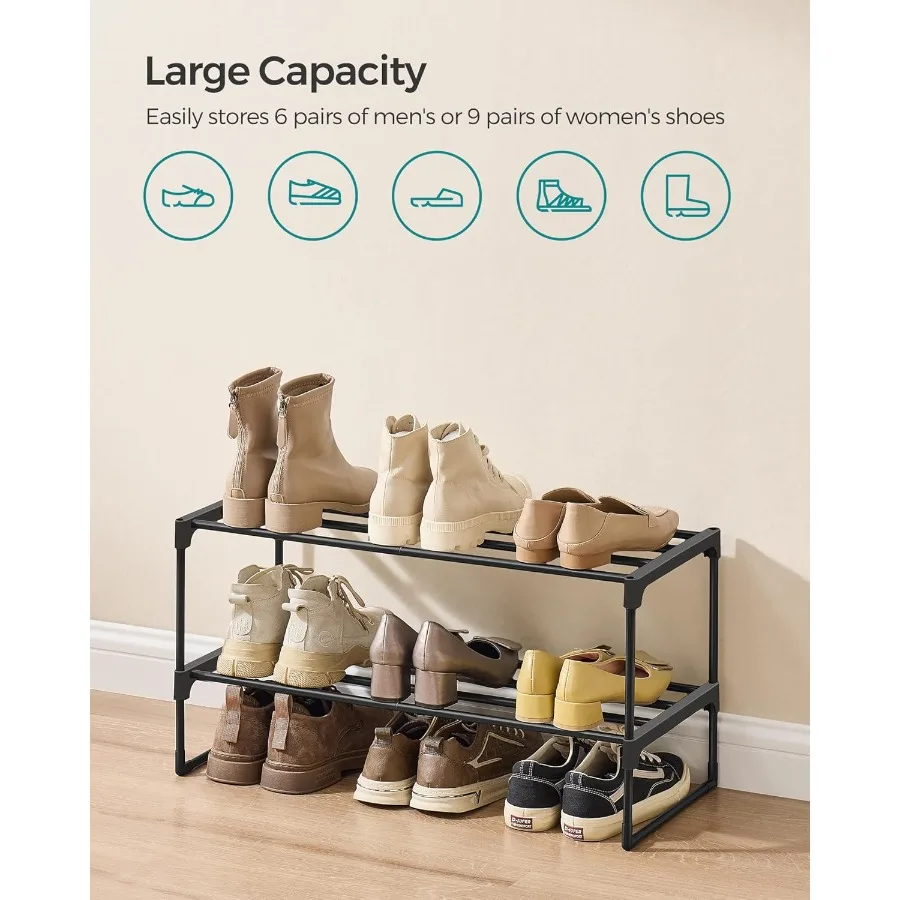 Shoe Rack 2Tier Shoe Organizer Metal Storage Shelf Upright or Upside Down for 69 Pairs Stackable for Entryway 11.8 x 26.8 x 13.