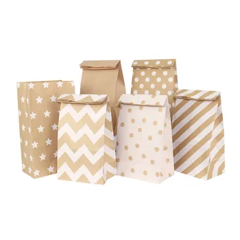 6/12/24pcs Mixed Style Kraft Craft Paper Bags Wave Dot Candy Cookie Packaging Bag Birthday Party Supplies Wedding Guest Gift Bag 1