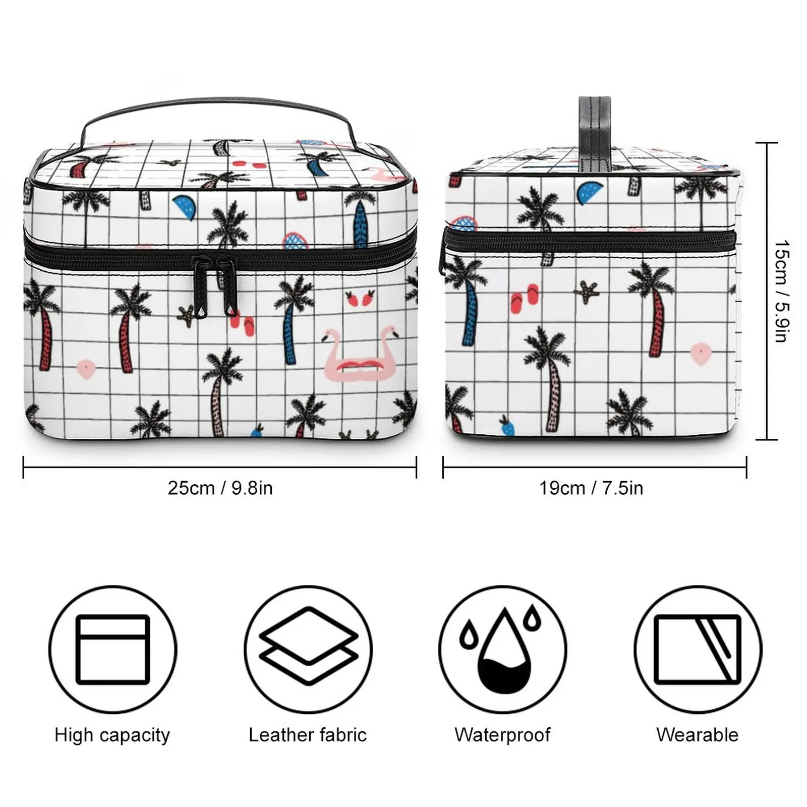 Customized Pattern Makeup Bag Beach Style Plaid Makeup Bag Women Multifunction Cosmetic Bag Toiletries Organizer Storage Bag
