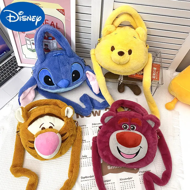 

Disney's New Cartoon Plush Stitch Bag Versatile Casual Strawberry Bear Handbag Winnie The Pooh Backpack Messenger Bag
