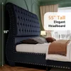 Queen Size Bed Frame, Velvet Upholstered Platform Sleigh Bed with Scroll Headboard & Footboard, Button Tufted 3
