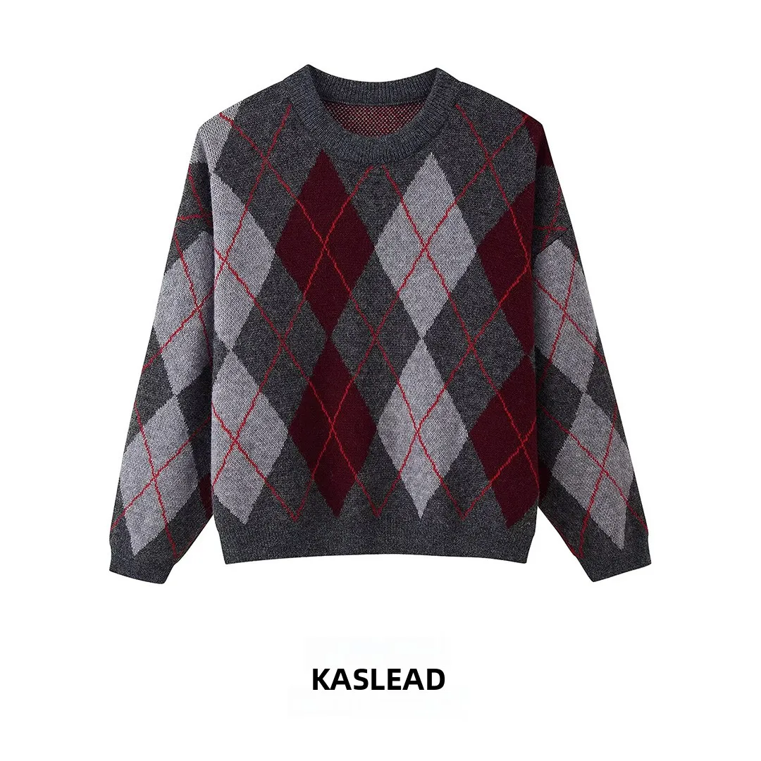 KASLEAD New Women's Faion Knitted Long Sve round Ne Tassel Sweater Diamond Pattern Polyester Fiber Casual Top