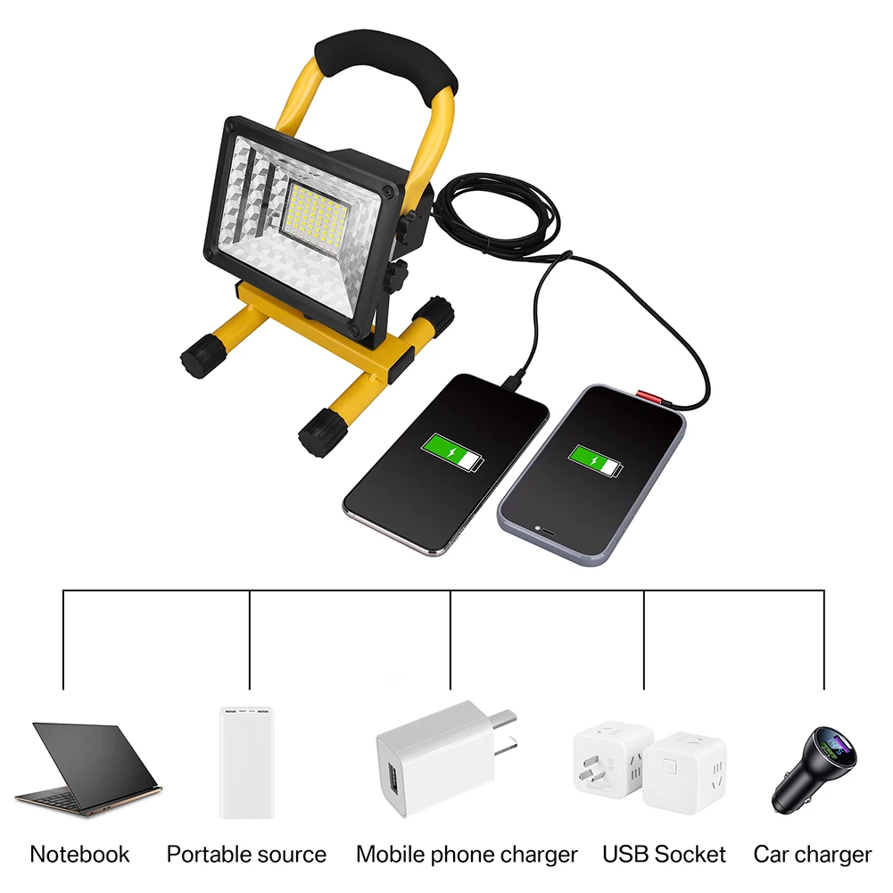 1/2pcs LED Rechargeable Portable Work Light 60W with Stand Waterproof Floodlight for Outdoor Camping Hiking Garage Emergency led work light