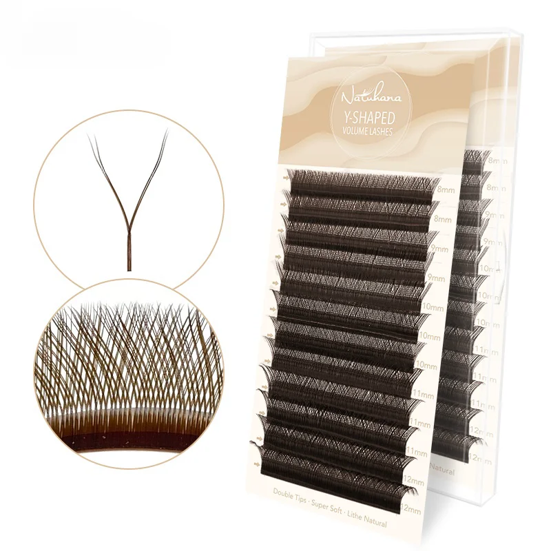 Eyelash Extensions NATUHANA Brown W Shaped 2D 3D 4D 5D W Natural Soft Automatic Flowering Premade Fans