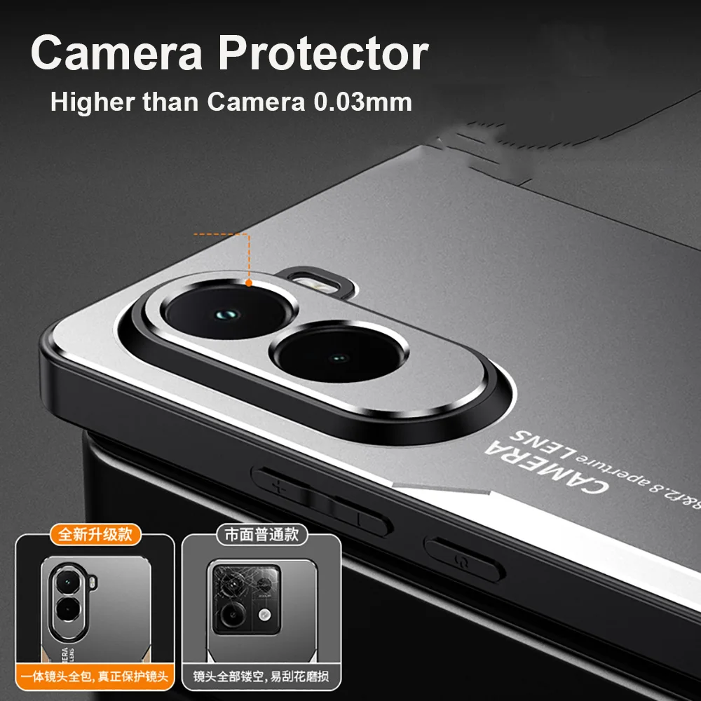 Luxury Metal Full Coverage Camera Cover Phone Case - Shockproof with Soft Bumper Skin