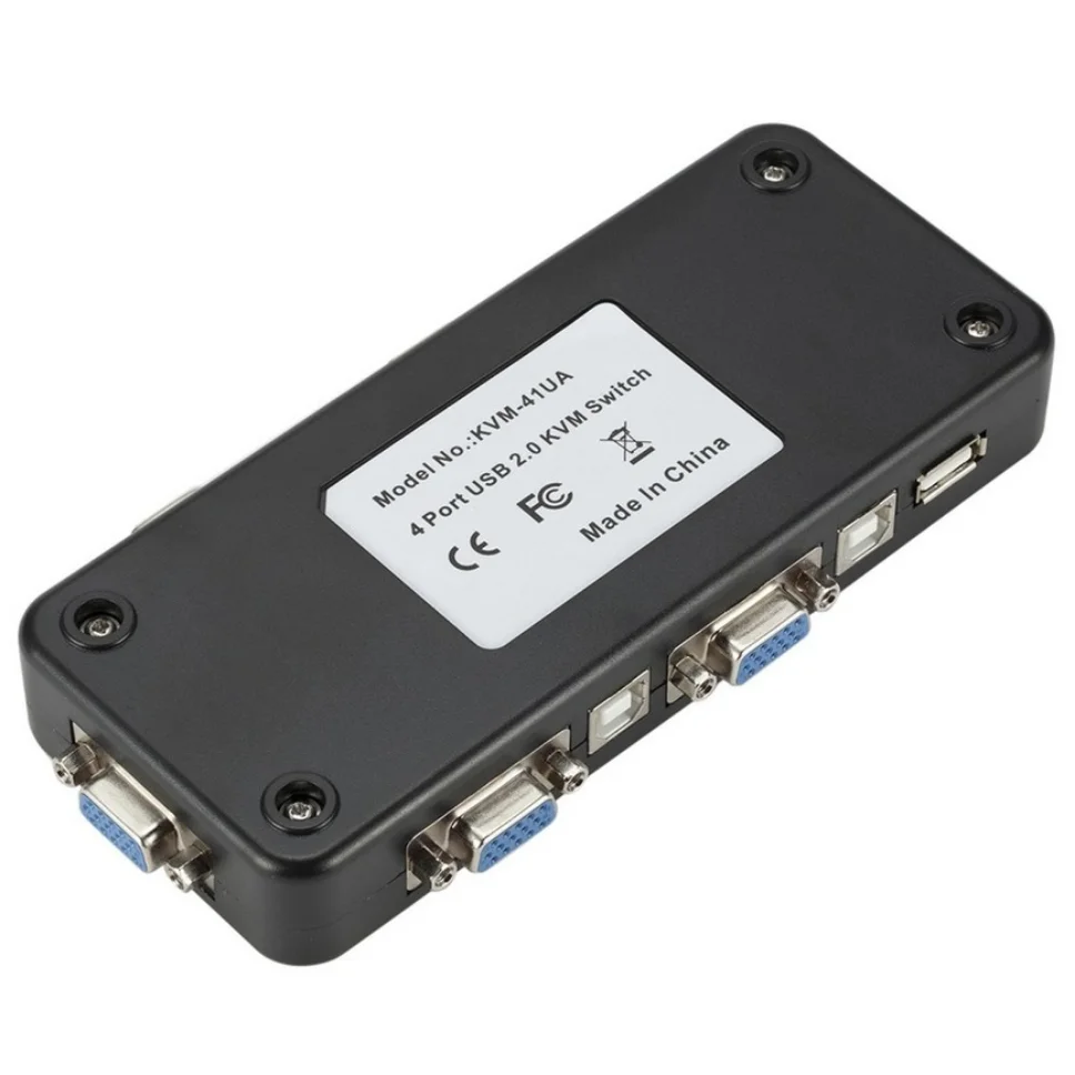 Grwibeou 4 포트 KVM 스위치, USB 2.0 VGA 분배기, 프린터 마우스 키보드, 펜드라이브 공유 스위처, 1920*1440 VGA 스위치 박스 어댑터