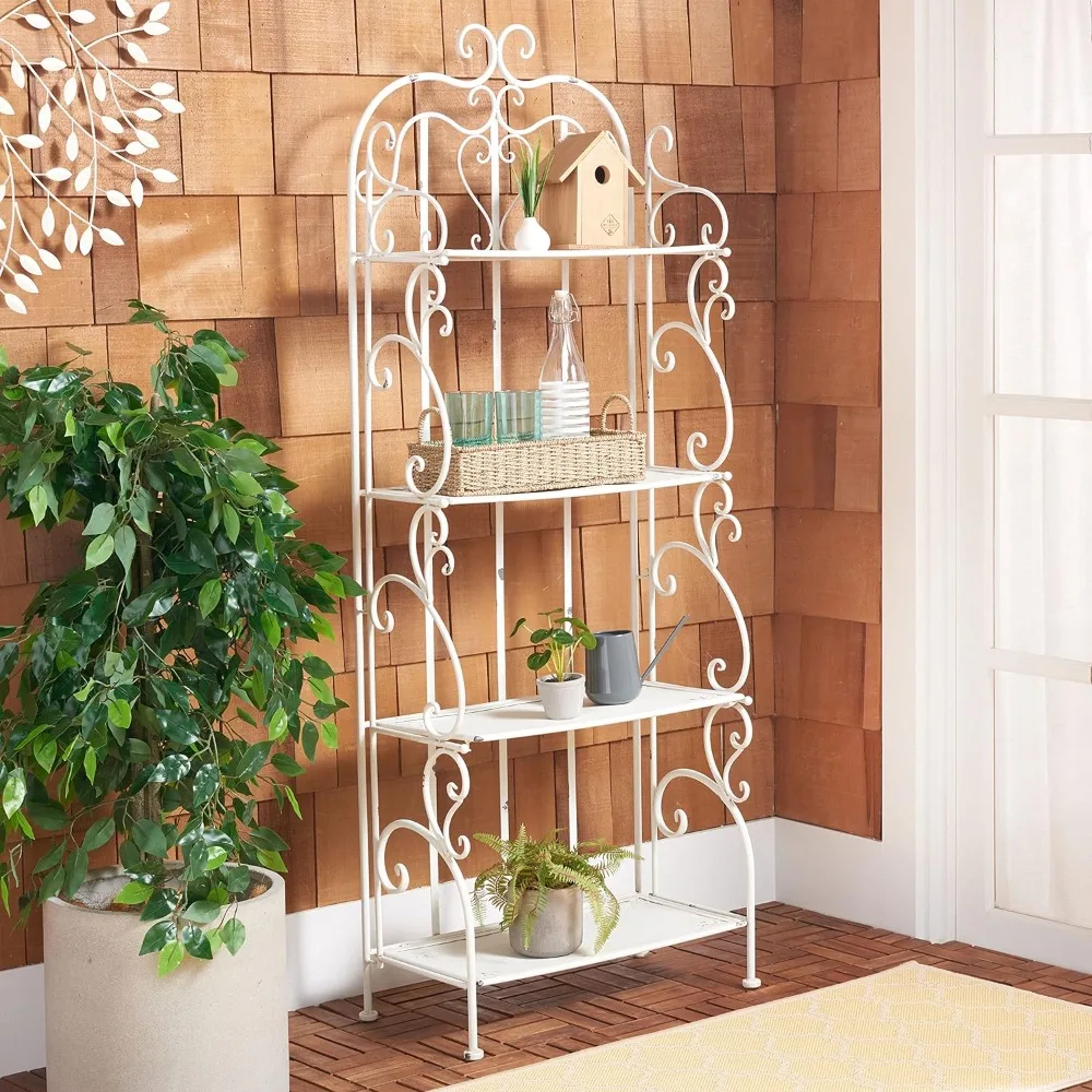 Outdoor Collection Tyrique Victorian Antique White Wrought Iron 4-Tier Shelf Unit