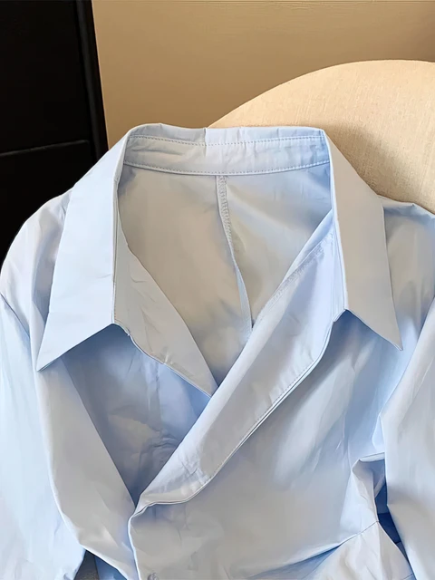 مصمم غير النظامية طويلة الأكمام قميص بولو المرأة تونك الأبيض الأنيق الأساسية بلوزة السيدات أزياء ملابس العمل القمصان 2