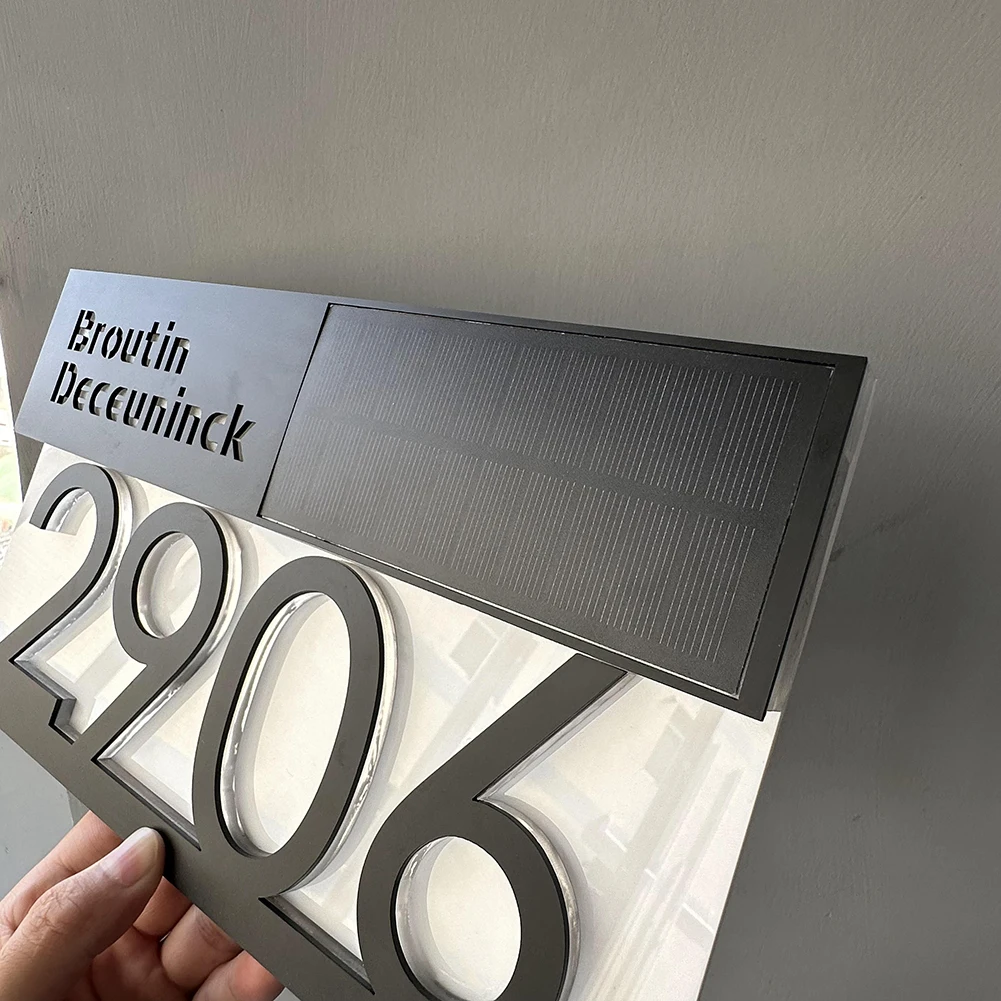 Personalized Solar House Number Light Exterior LED Light House Plaque 3D Laser Cutting Street Family Name Door Sign Gift