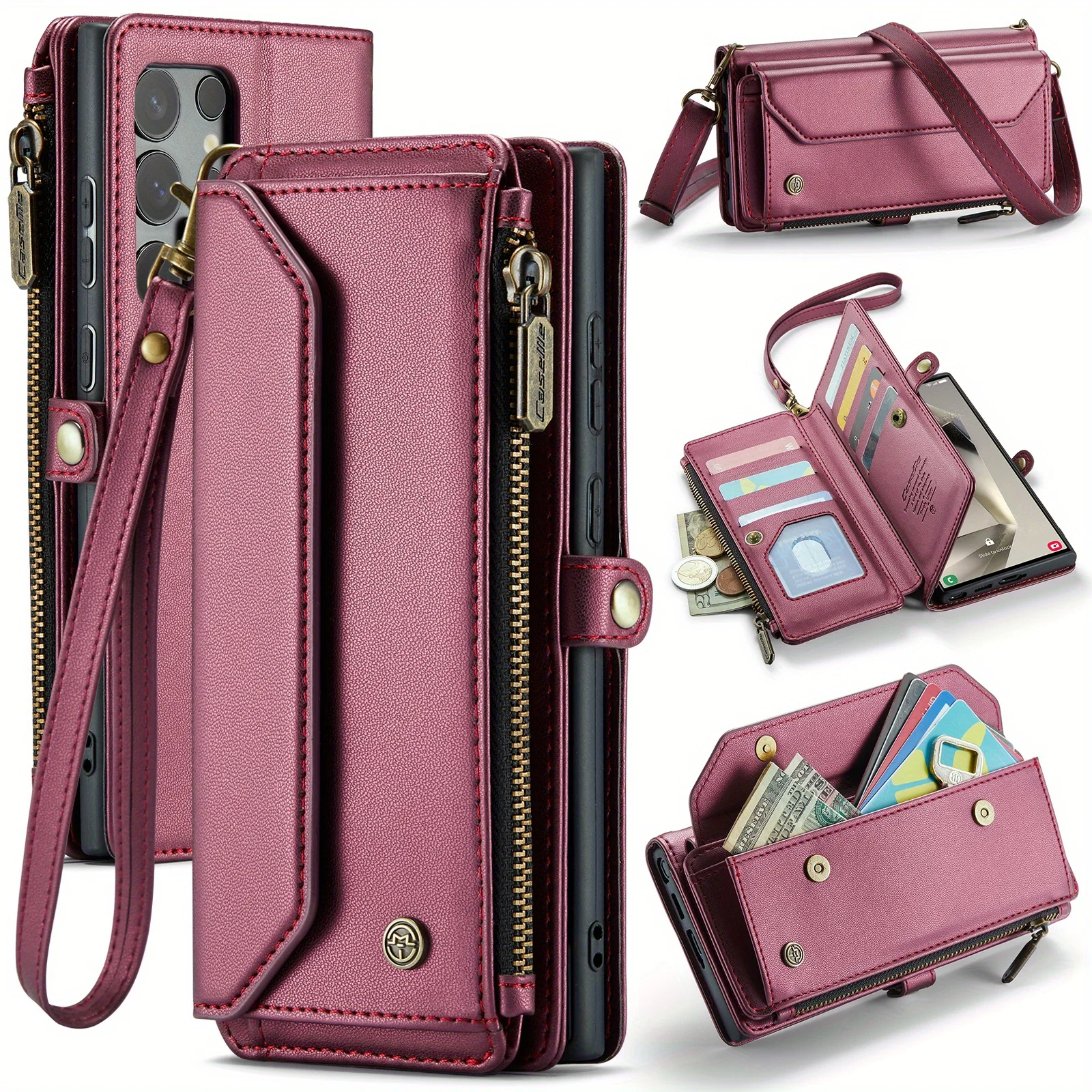 for Samsung Galaxy S25 Ultra S21 S20 S10 Plus Case Wallet RFID Blocking with 7-Card Holder,Wristlet Shoulder Strap Wallet Case